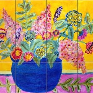Summer Flowers By Becki Thomas Tile Mural Backsplash, Kitchen Home Décor, Artwork on Tiles, Decorative Tiles, Ceramic Tile Mural, USA Made