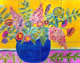 Summer Flowers By Becki Thomas Tile Mural Backsplash, Kitchen Home Décor, Artwork on Tiles, Decorative Tiles, Ceramic Tile Mural, USA Made