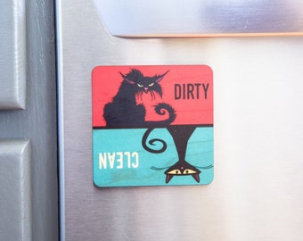 Black Cat Dirty Dishwasher Magnet Clean Dirty- Wood Dirty Dish Sign