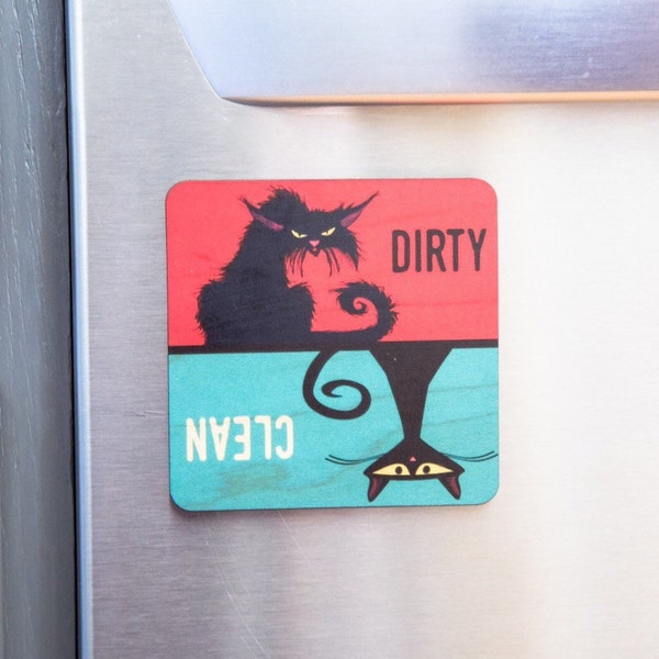 Black Cat Dirty Dishwasher Magnet Clean Dirty- Wood Dirty Dish Sign