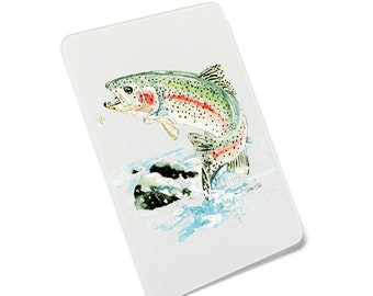 Trout Painting Glass Cutting Board Dishwasher Safe Made in USA Textured Tempered