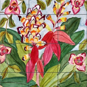 Flammendes Schwert und Bougainvillea von Becki Thomas Fliesenbild Backsplash, Küche Wohndekor, Kunstwerk auf Fliesen, USA