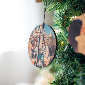 Oval Wood Photo Ornament, Wooden Personalized Christmas Gift, Family Vacation Keepsake
