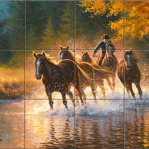 Making Waves di Abraham Hunter Piastrella Murale Backsplash, Arredamento Casa Cucina, Opere d&#39;Arte su Piastrelle, Piastrelle Decorative, Piastrelle in Ceramica Murale, Made in USA