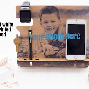 Personalized Wood Docking Station with Photo, Unique Dad and Fathers Day gift, Gift for husband/wife, Anniversary Gift