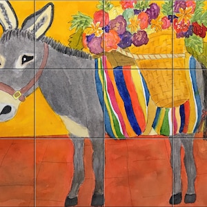 Flower Donkey By Becki Thomas Tile Mural Backsplash, Kitchen Home Décor, Artwork on Tiles, USAMade