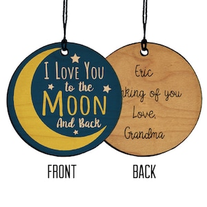 Personalized, I Love You To The Moon and Back Christmas Ornament With Text on Back, Grandchild Ornament