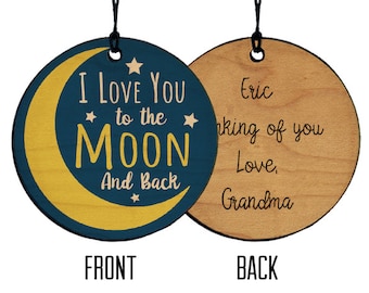 Personalized, I Love You To The Moon and Back Christmas Ornament With Text on Back, Grandchild Ornament