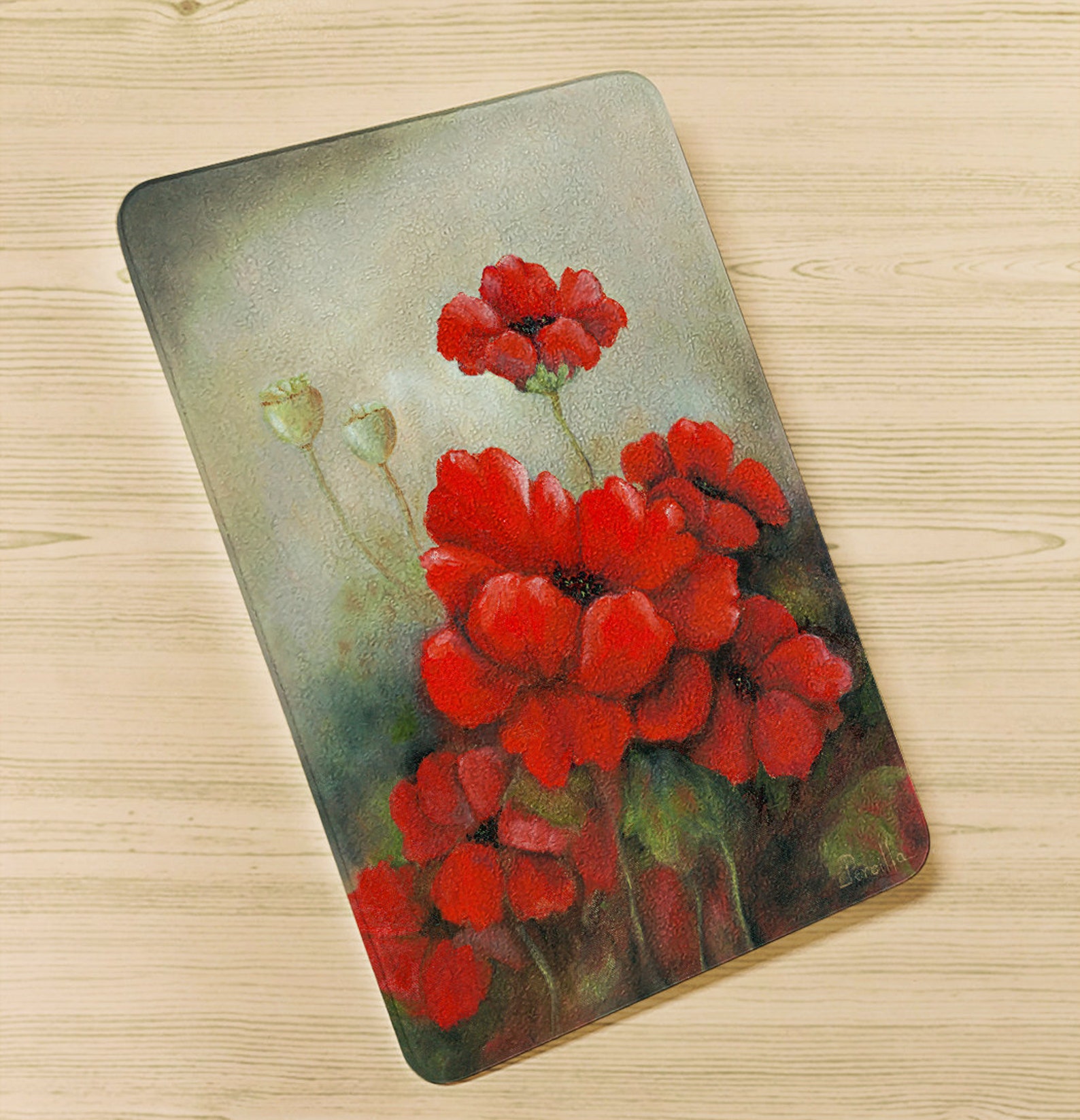 Poppies Oil Painting Glass Cutting Board Dishwasher Safe Made Etsy