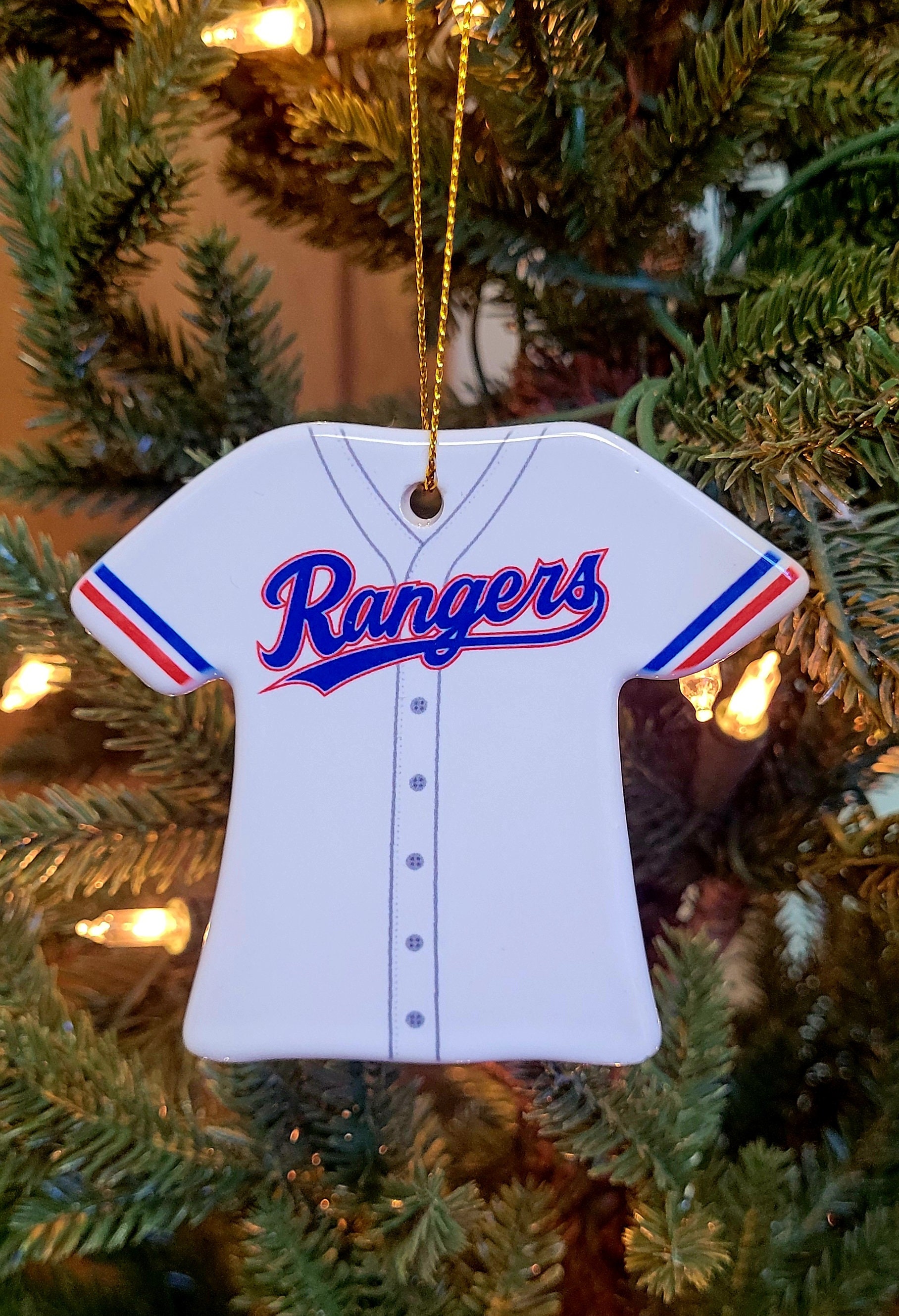 Texas Rangers White Throwback Jersey ceramic Christmas Ornament, 2023 World Series, American League Champions - Ready to ship