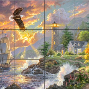 Seaside Light di Abraham Hunter, paraschizzi murale in piastrelle, arredamento per la cucina, piastrelle decorative, murale in piastrelle di ceramica