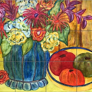 Autumn Flowers By Becki Thomas Tile Mural Backsplash, Kitchen Home Décor, Artwork on Tiles, USA Made