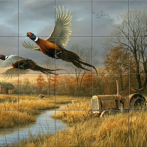 Back Forty Pheasants By The Hautman Brothers  Tile Mural Backsplash, Kitchen Home Décor,  Tile Artwork  Decorative Tile, Ceramic Tile Mural
