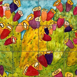 Nopal Cactus van Becki Thomas tegelmuurschildering backsplash, keukenhuisdecoratie, kunstwerk op tegels, decoratieve tegels, keramische tegelmuurschildering, gemaakt in de VS