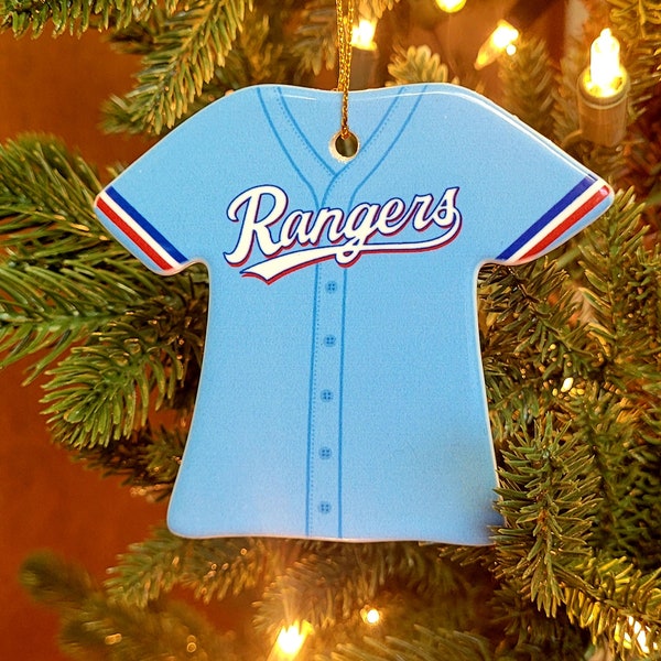 Texas Rangers Light Blue Throwback Jersey ceramic Christmas Ornament, 2023 World Series, American League Champions - Ready to ship