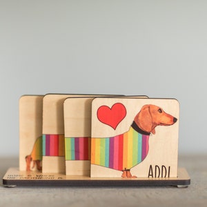 Dachshund Wood Coaster Set with Magnet Backing image 9