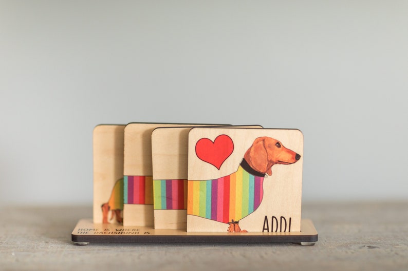 Dachshund Wood Coaster Set with Magnet Backing image 9