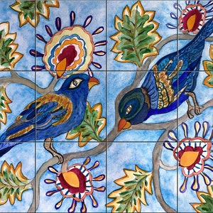 Blue Birds in the Vine 2 By Becki Thomas  Tile Mural Backsplash, Kitchen Home Décor, ArtworkonTiles,DecorativeTiles,CeramicTileMural,USAMade
