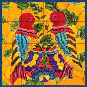 San Miguel Birds By Becki Thomas Tile Mural Backsplash, Kitchen Home Décor, Artwork on Tiles, Decorative Tiles, Ceramic Tile Mural, USA Made