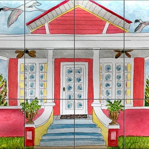 Flamingo Flyby By Becki Thomas Tile Mural Backsplash, Kitchen Home Décor, Artwork on Tiles, Decorative Tiles, Ceramic Tile Mural, USA Made