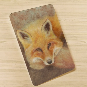 Fox Oil Painting Glass Cutting Board Dishwasher Safe Made in USA Textured Tempered