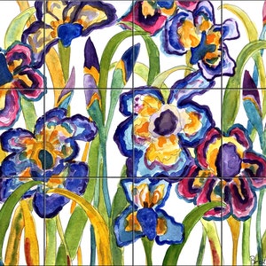Blue Iris By Becki Thomas Tile Mural Backsplash, Kitchen Home Décor, Artwork on Tiles, Decorative Tiles, Ceramic Tile Mural, USA Made
