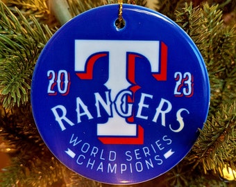 Texas Rangers blauw keramisch kerstornament, World Series Champions 2023, - Klaar voor verzending