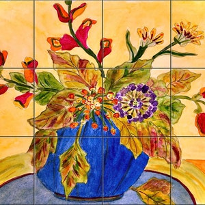 Tabletop Flowers By Becki Thomas Tile Mural Backsplash, Kitchen Home Décor, Artwork on Tiles, Decorative Tiles, Ceramic Tile Mural, USA Made