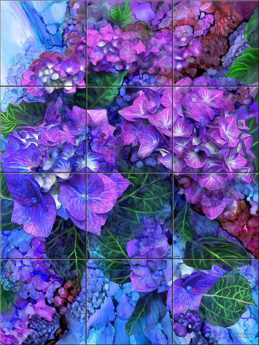 Wild Hydrangeas By Heather B Picquelle  Tile Mural Backsplash, Kitchen Home Décor,  Tile Artwork  Decorative Tile, Ceramic Tile Mural