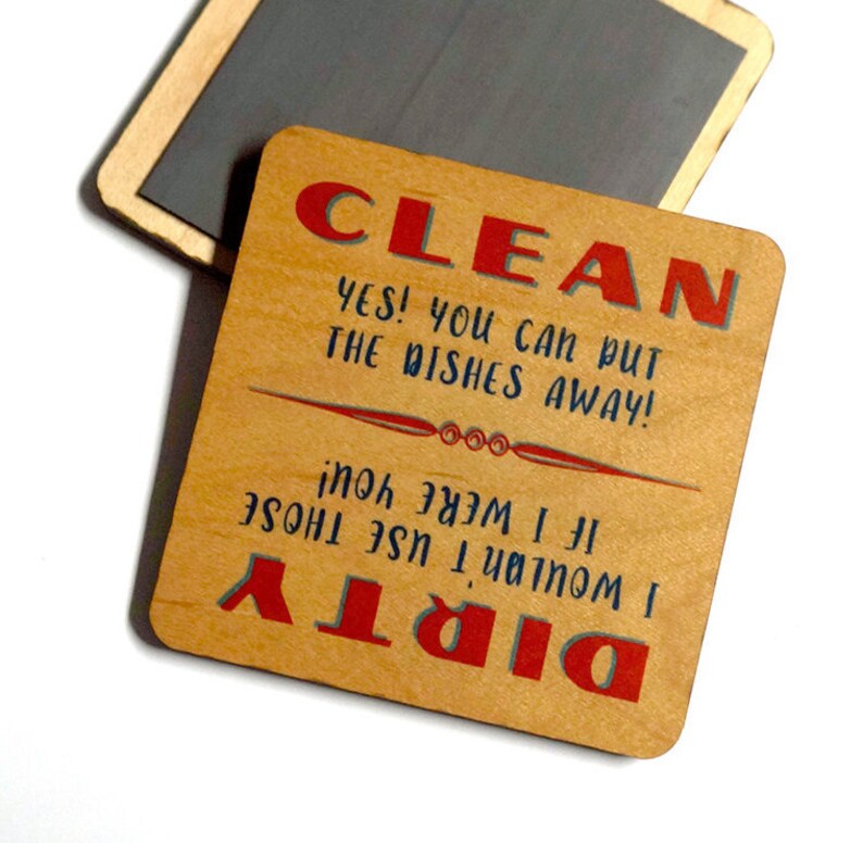 Funny Retro Dirty Clean Dishwasher Wooden Vintage Red Etsy