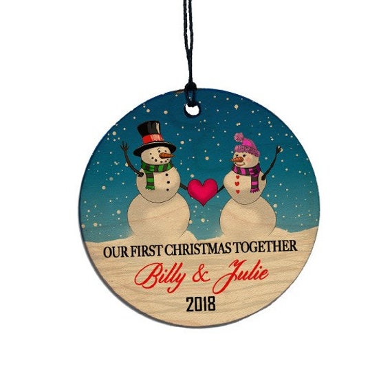 Our First Christmas Together 2018 Personalized Wood Snowmen Ornament