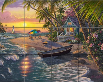 Sunset Beach By Kim Norlien Tile Mural Backsplash, Kitchen Home Décor, Artwork on Tiles, Decorative Tiles, Ceramic Tile Mural, USA Made