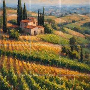 Hills of Tuscany Town By Aurora Imogen Tile Mural Backsplash, Kitchen Home Décor, Artwork on Tiles, Decorative Tiles, USA Made