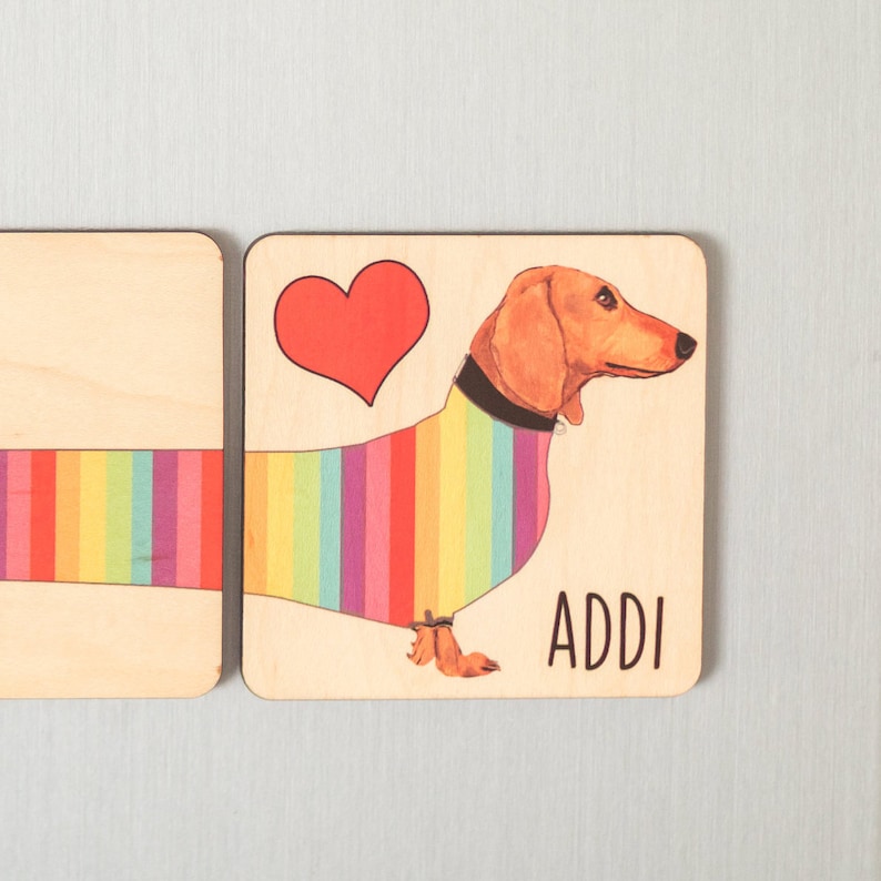 Dachshund Wood Coaster Set with Magnet Backing image 4