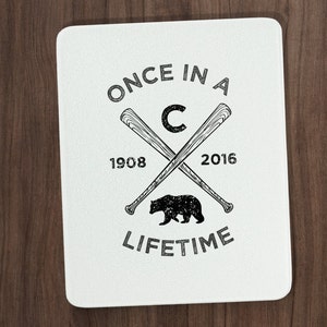 Chicago Cubs Cutting Board, Once In A Lifetime 2016, Made from Round Tempered Glass