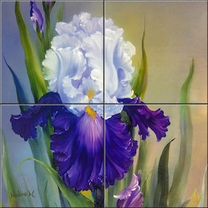 Iris By Nadine Warner Tile Mural Backsplash, Kitchen Home Décor, Artwork on Tiles, Ceramic Tile Mural, USA Made