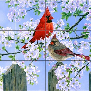 Glorious Morning-Cardinals By Abraham Hunter  Tile Mural Backsplash, Kitchen Home Décor,  Tile Artwork  Decorative Tile, Ceramic Tile Mural