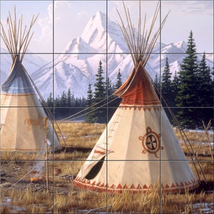 Cheyenne Village By The Hautman Brothers Tile Mural Backsplash, Kitchen Home Décor, Artwork on Tiles, Decorative Tiles, Ceramic Tile Mural,