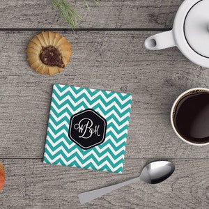 Monogram Ceramic Coaster Gift Set,  Personalized Coaster Wedding Gift Housewarming Drink Coasters Chevron, Set of 2