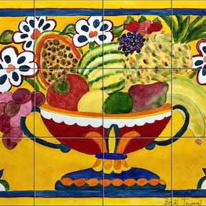 Mexican Fruit Bowl By Becki Thomas Tile Mural Backsplash, Kitchen Home Décor, Artwork on Tiles, Decorative Tiles,Ceramic Tile Mural,USA Made