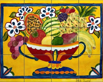 Mexican Fruit Bowl By Becki Thomas Tile Mural Backsplash, Kitchen Home Décor, Artwork on Tiles, Decorative Tiles,Ceramic Tile Mural,USA Made