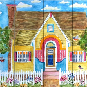 Robin&#39;s Yellow House By Becki Thomas Tile Mural Backsplash, Kitchen Home Décor, Artwork on Tiles, Decorative Tiles, USA Made