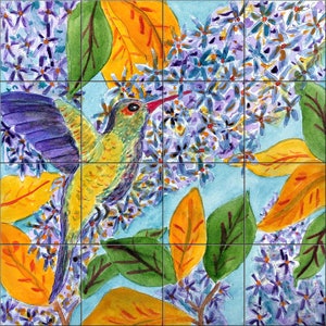 Hummingbirds Blue By Becki Thomas Tile Mural Backsplash, Kitchen Home Décor, USA Made