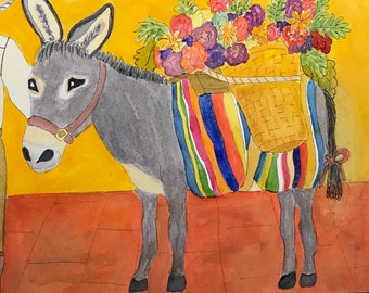 Flower Donkey By Becki Thomas Tile Mural Backsplash, Kitchen Home Décor, Artwork on Tiles, USAMade