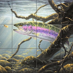 Rainbow Trout By Abraham Hunter  Tile Mural Backsplash, Kitchen Home Décor,  Tile Artwork  Decorative Tiles, Ceramic Tile Mural