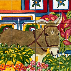 Mexicaanse bloemenezel door Becki Thomas tegelmuurschildering backsplash, keukeninrichting, kunstwerk op tegels, decoratieve tegels, gemaakt in de VS