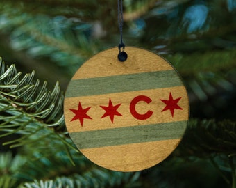 Chicago Cubs Christmas Ornament, Wooden Baseball Fan Tree Ornament