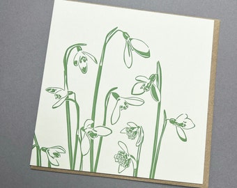 Contemporary Snowdrops Card - Spring Flower Card - Greeting Card - Letterpress Card - Birthday - Thank you - Thinking if you - Mothers day