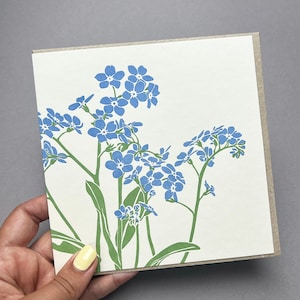 Tarjeta de nomeolvides - Tarjeta contemporánea - Tarjeta con flores de primavera - Tarjeta de felicitación - Tarjeta floral - Tarjeta de cumpleaños - Tarjeta de nomeolvides impresa