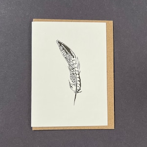 Plume de faisan - Carte de plume - Plumes - Plume d'oiseau - Carte d'anniversaire - Cartes de remerciement - Petite carte typographique - Étiquette cadeau